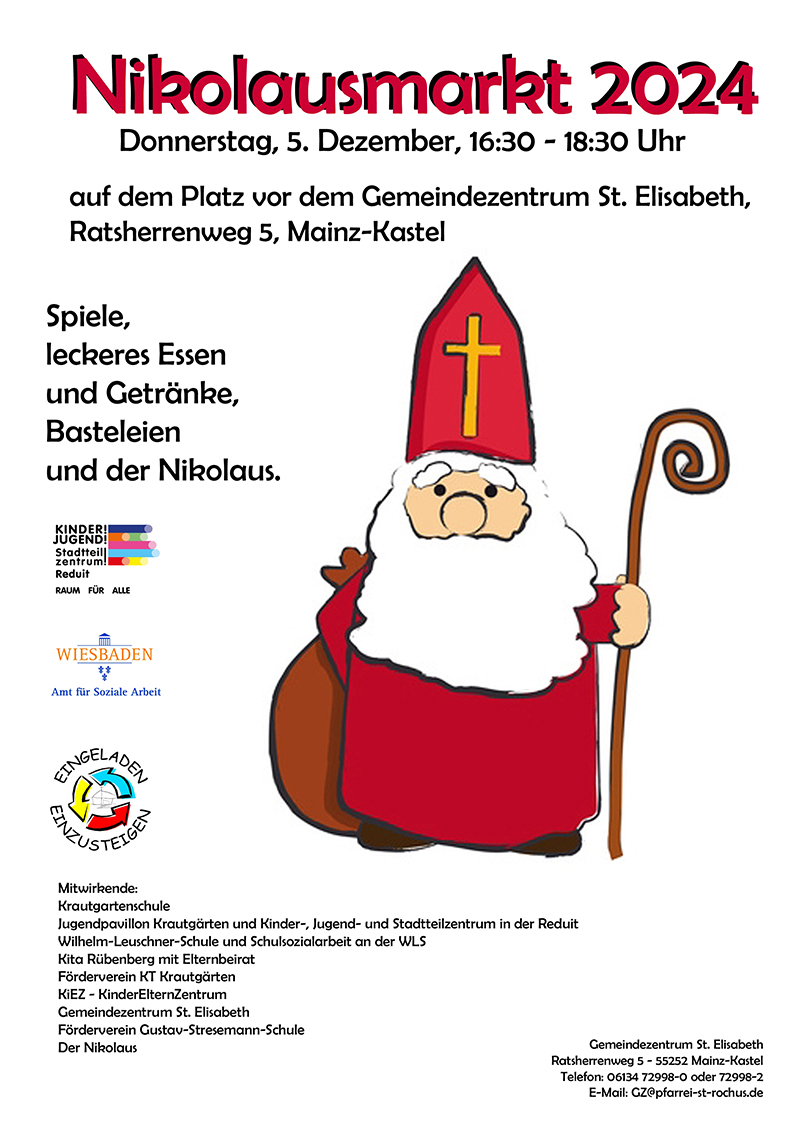 Nikolausmarkt 2024 . Gemeindezentrum St. Elisabeth . Mainz-Kastel . Donnerstag, 5. Dezember 2024 . kujakk . Kinder- und Jugendzentrum in der Reduit . Mainz-Kastel