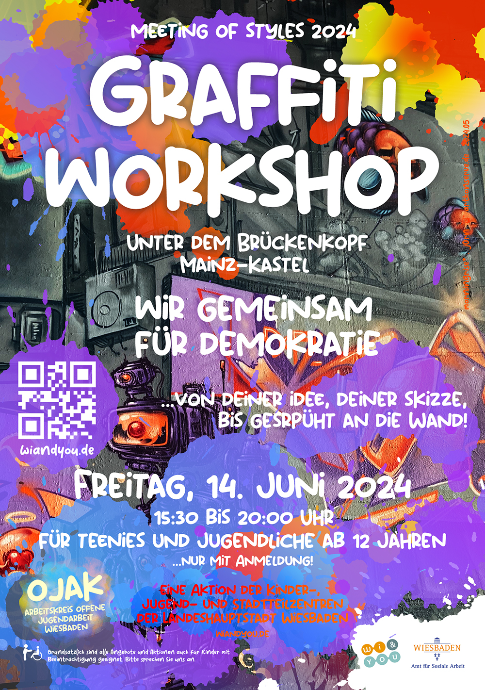 Graffiti Workshop 2024 . meeting of styles 2024 . 14. Juni 2024 . OJAK . Arbeitskreis Offene Jugendarbeit Wiesbaden